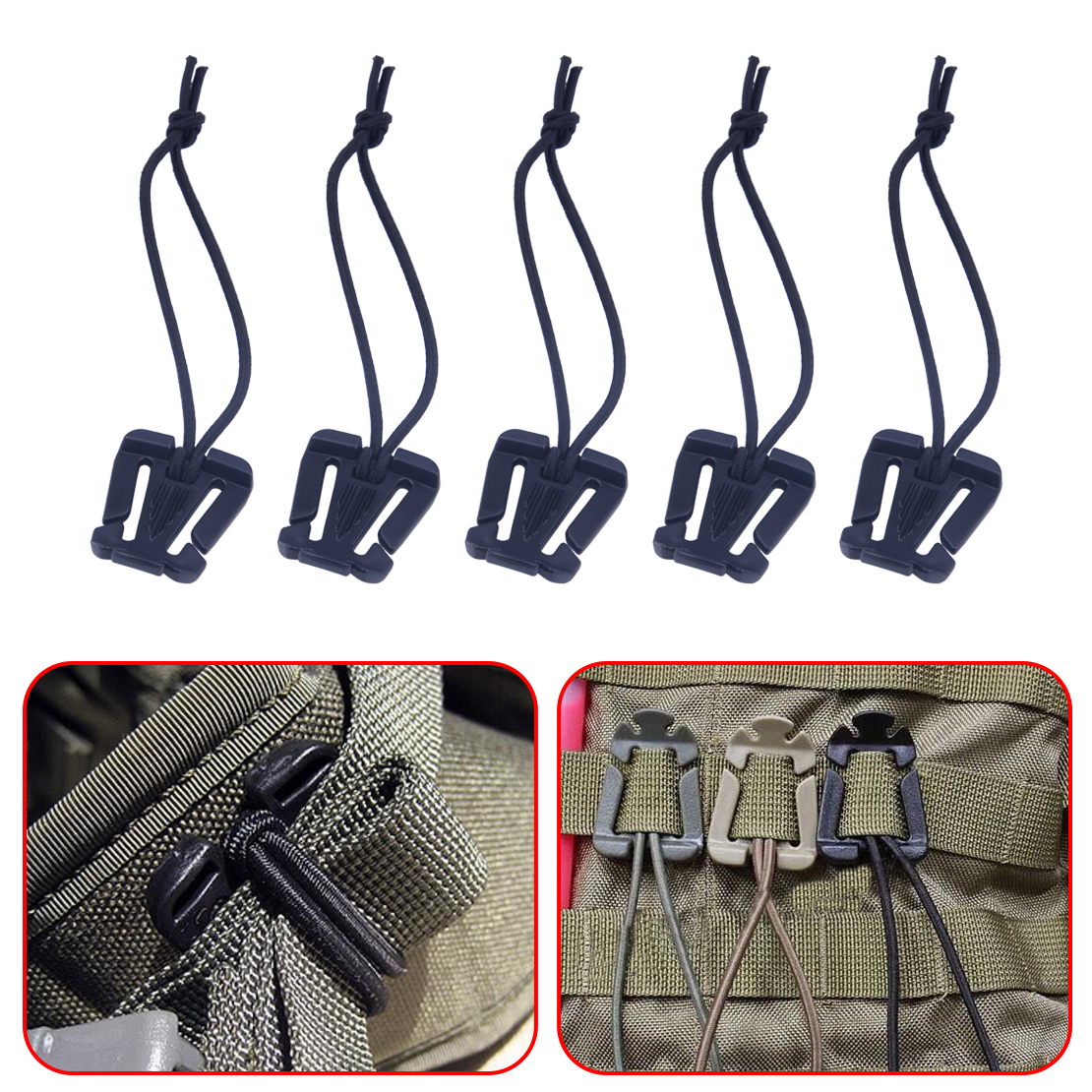 10Pcs Military Molle Bungee Elastic Cord Tie-down Strap Hang Roll Clip ...